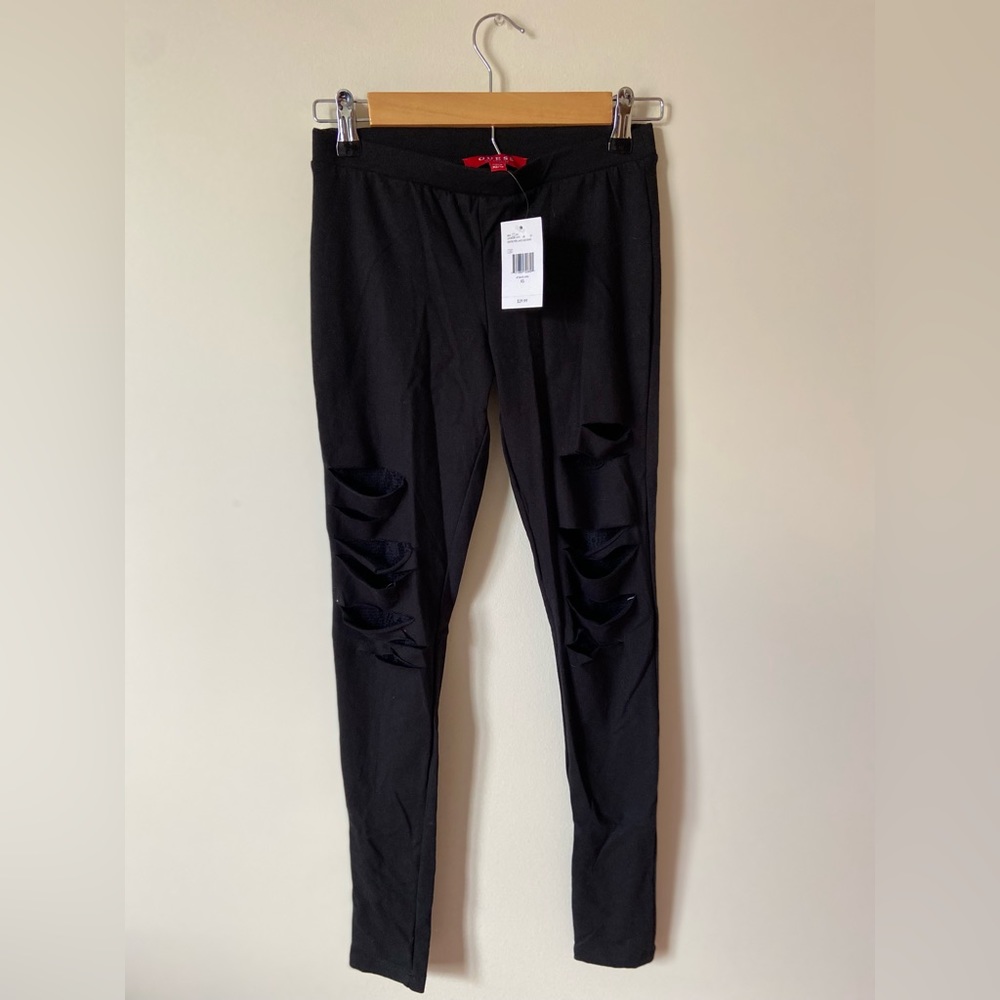 NWT GUESS Black leggings with laced-lined rips - Size XS